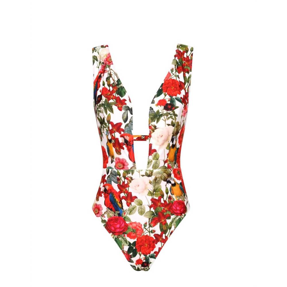 NEW LIA SAHARA women's plunge one piece swimsuit in tropical romance